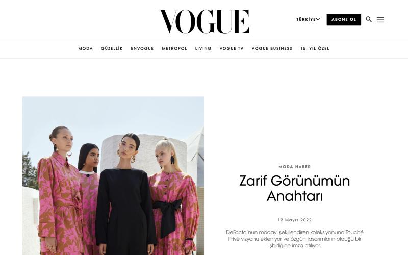 Vogue Türkiye feature on the Touché Privé x DeFacto collection